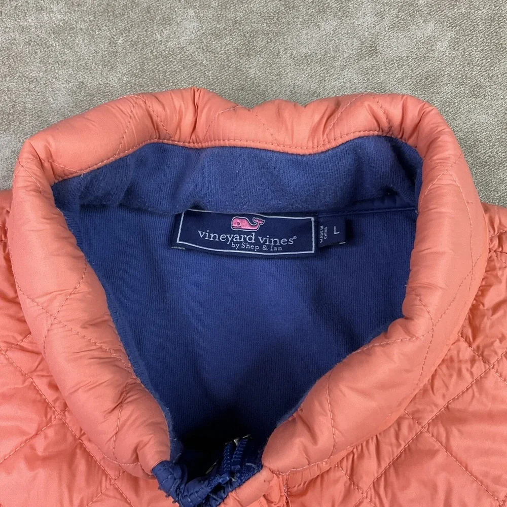 Vineyard Vines Sweater Men Sz L 1/4 Snap Pullover Hooded Quilted Blue Orange